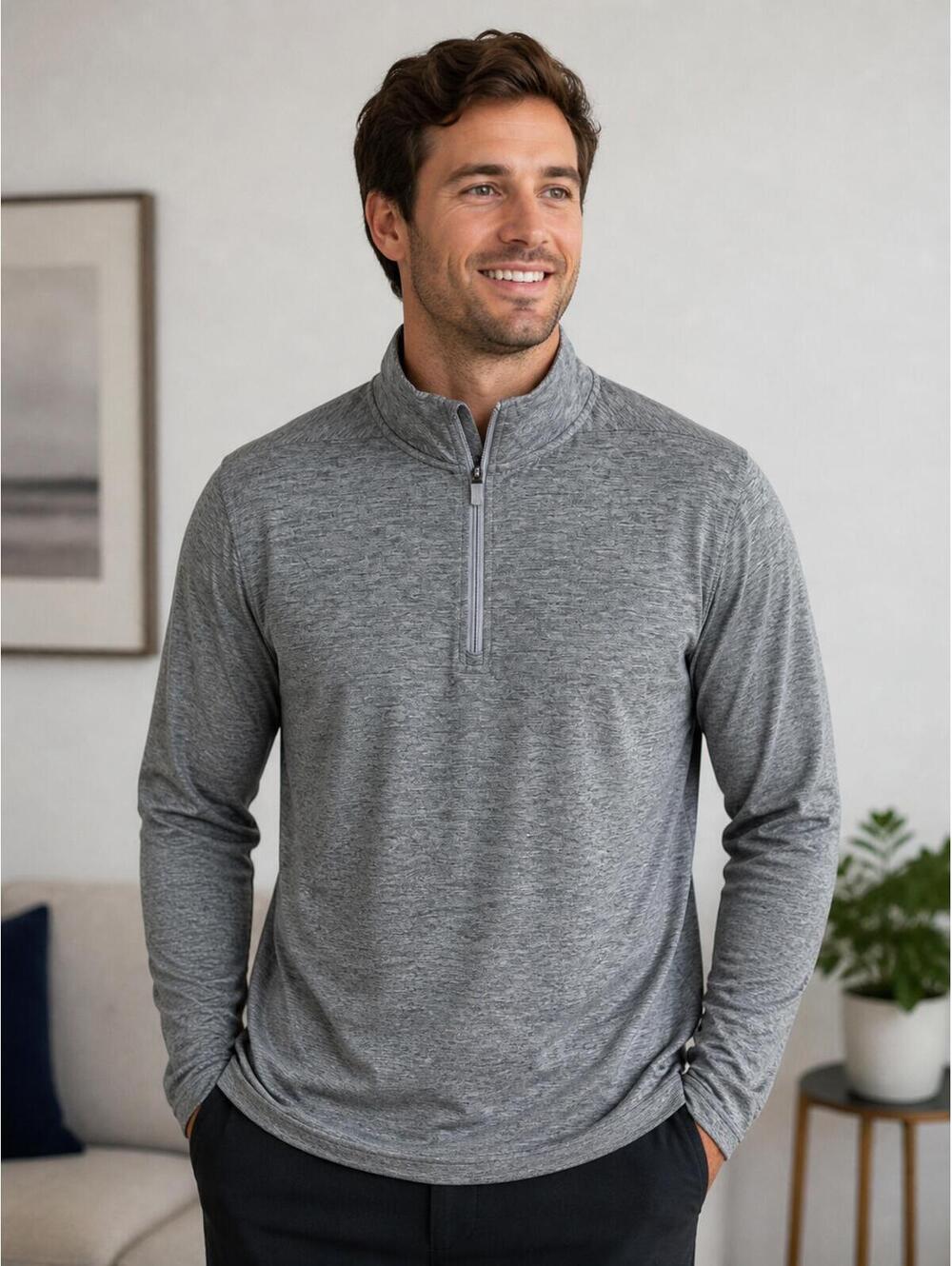 Tek Gear Gray Quarter Zip Pullover Athletic Long Sleeve - Size M